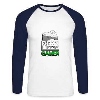 PRO GAMER (Vert) + Contrôleur - Jeux - T-shirt baseball manches longues Homme - blanc/marine - Devant - Nik (191cm)