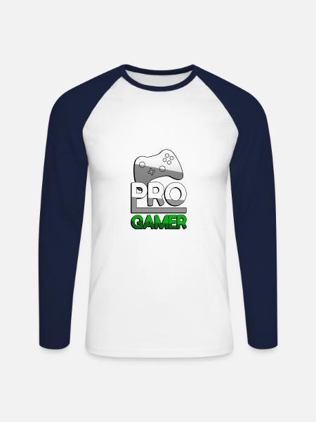 PRO GAMER (Green) + Controller - Gaming - Unisex Long Sleeve Baseball T-Shirt - white/navy