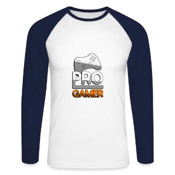 PRO GAMER (Orange) + Contrôleur - Jeux - T-shirt baseball manches longues Homme - blanc/marine - Devant - Nik (191cm)