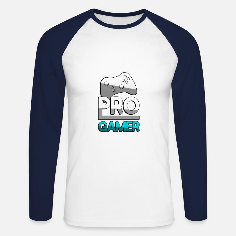 PRO GAMER (Türkis) + Controller - Gaming - Unisex Baseballshirt langarm - Weiß/Navy