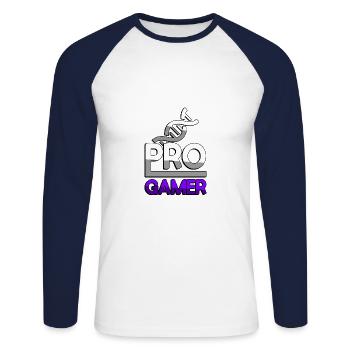 PRO GAMER (Violet) + ADN - Jeux - T-shirt baseball manches longues Homme - blanc/marine - Devant - Nik (191cm)