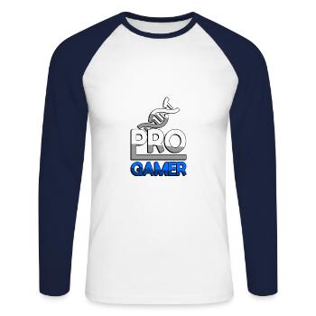 PRO GAMER (Bleu) + ADN - Jeux - T-shirt baseball manches longues Homme - blanc/marine - Devant - Nik (191cm)