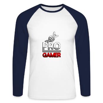 PRO GAMER (Rouge) + ADN - Jeux - T-shirt baseball manches longues Homme - blanc/marine - Devant - Nik (191cm)
