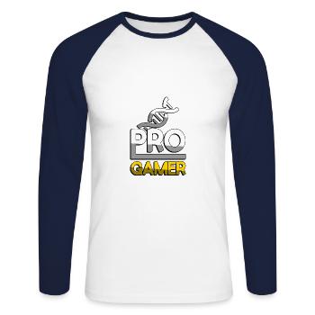 PRO GAMER (Jaune) + ADN - Jeux - T-shirt baseball manches longues Homme - blanc/marine - Devant - Nik (191cm)