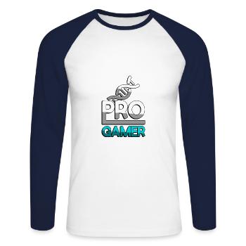 PRO GAMER (Turquoise) + ADN - Jeux - T-shirt baseball manches longues Homme - blanc/marine - Devant - Nik (191cm)