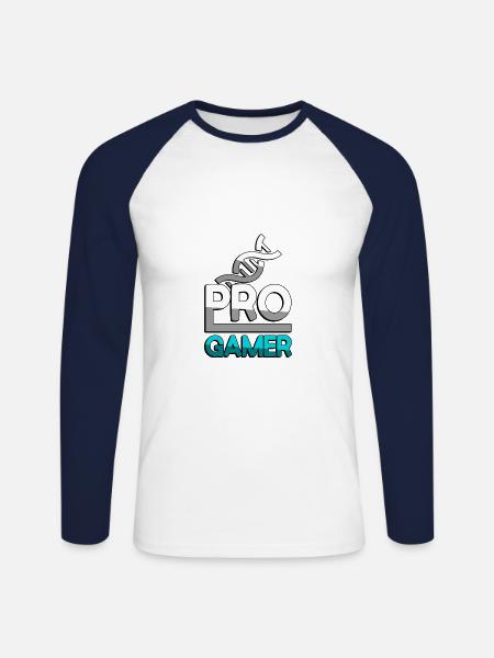 PRO GAMER (Turquoise) + DNA - Gaming - Unisex Long Sleeve Baseball T-Shirt - white/navy