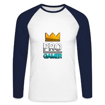 PRO GAMER (Turquoise) + King Crown - Jeux - T-shirt baseball manches longues Homme - blanc/marine - Devant - Nik (191cm)