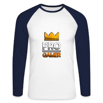 PRO GAMER (Orange) + King Crown - Jeux - T-shirt baseball manches longues Homme - blanc/marine - Devant - Nik (191cm)