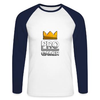 PRO GAMER (Weiß) + King Crown - Gaming - Unisex Baseballshirt langarm - Weiß/Navy - Vorne - Nik (191cm)