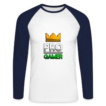PRO GAMER (Grün) + King Crown - Gaming - Unisex Baseballshirt langarm - Weiß/Navy - Vorne - Nik (191cm)