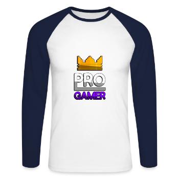 PRO GAMER (Violet) + King Crown - Jeux - T-shirt baseball manches longues Homme - blanc/marine - Devant - Nik (191cm)
