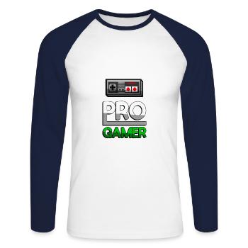 PRO GAMER (Grün) + NES Controller - Gaming - Unisex Baseballshirt langarm - Weiß/Navy - Vorne - Nik (191cm)