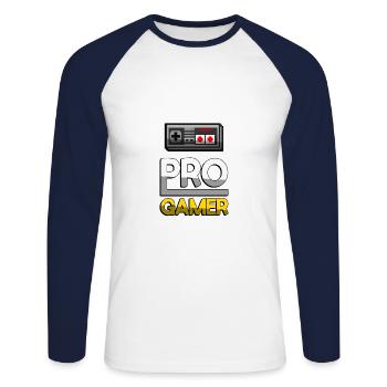 PRO GAMER (Gelb) + NES Controller - Gaming - Unisex Baseballshirt langarm - Weiß/Navy - Vorne - Nik (191cm)