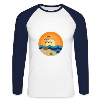 plage - T-shirt baseball manches longues Homme - blanc/marine - Devant - Nik (191cm)