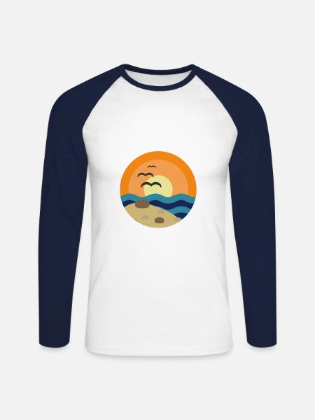 plage - T-shirt baseball manches longues Homme - blanc/marine