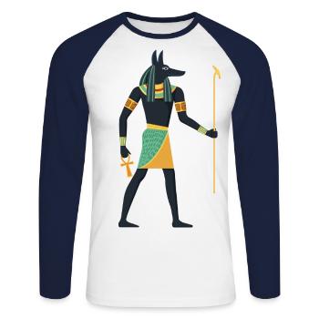 Anubis Egypt Hieroglyphics Graphic Old Dog - Unisex Long Sleeve Baseball T-Shirt - white/navy - Front - Nik (191cm)