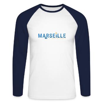Marseille - Für immer der Erste - Unisex Baseballshirt langarm - Weiß/Navy - Vorne - Nik (191cm)