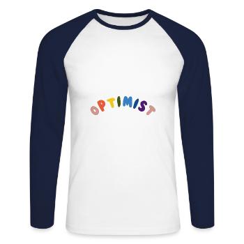 Optimist Glück Freude Leben bunt - Unisex Baseballshirt langarm - Weiß/Navy - Vorne - Nik (191cm)