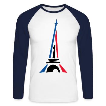 Paris France France Tour Eiffel Tour Eiffel - T-shirt baseball manches longues Homme - blanc/marine - Devant - Nik (191cm)
