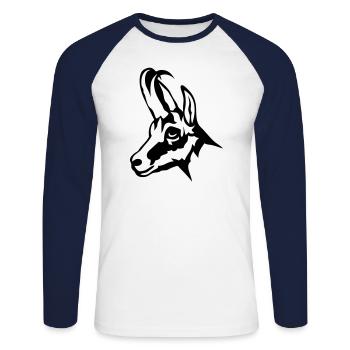 chamois animal sauvage 1102 - T-shirt baseball manches longues Homme - blanc/marine - Devant - Nik (191cm)