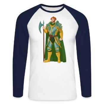 Warrior Red Hair Green Gold Knight Middle Ages - Unisex Long Sleeve Baseball T-Shirt - white/navy - Front - Nik (191cm)