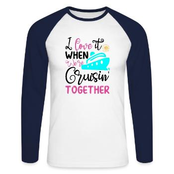 Je l'aime quand nous roulons ensemble - T-shirt baseball manches longues Homme - blanc/marine - Devant - Nik (191cm)