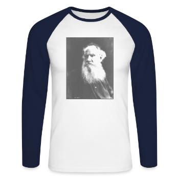 Liev Tolstéi - Unisex Baseballshirt langarm - Weiß/Navy - Vorne - Nik (191cm)