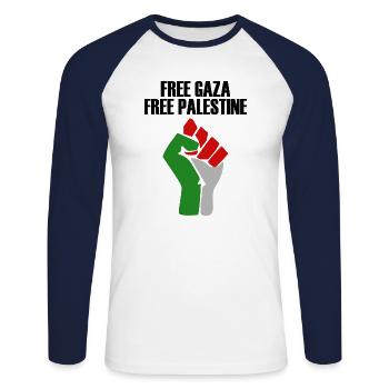 free gaza free palestine - Unisex Long Sleeve Baseball T-Shirt - white/navy - Front - Nik (191cm)