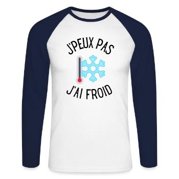 J'peux pas j'ai froid - T-shirt baseball manches longues Homme - blanc/marine - Devant - Nik (191cm)