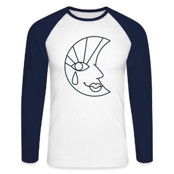Moon face and tear drop - Unisex Long Sleeve Baseball T-Shirt - white/navy - Front - Nik (191cm)