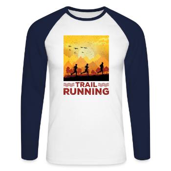 Trail Runner Running Jogging Jogger I Gift - T-shirt baseball manches longues Homme - blanc/marine - Devant - Nik (191cm)