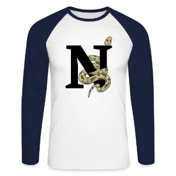 Buchstabe n Schlange - Unisex Baseballshirt langarm - Weiß/Navy - Vorne - Nik (191cm)