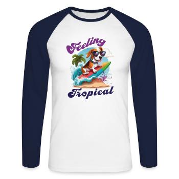 Feeling Tropical - Motif de chien beagle drôle mignon - T-shirt baseball manches longues Homme - blanc/marine - Devant - Nik (191cm)