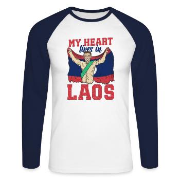Laos Laote Pride garçon drapeau je cadeau - T-shirt baseball manches longues Homme - blanc/marine - Devant - Nik (191cm)