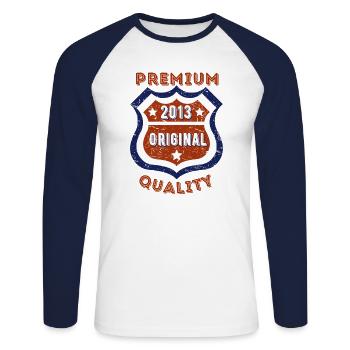 Qualité premium 2013 - T-shirt baseball manches longues Homme - blanc/marine - Devant - Nik (191cm)