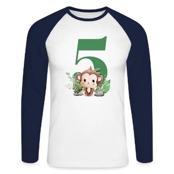 5e anniversaire singe safari - T-shirt baseball manches longues Homme - blanc/marine - Devant - Nik (191cm)
