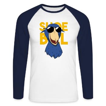 Oiseau à bec-en-sabot Ornithologue Forêt I Cadeau - T-shirt baseball manches longues Homme - blanc/marine - Devant - Nik (191cm)