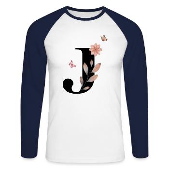 Letter j Wildflowers Watercolors - Unisex Long Sleeve Baseball T-Shirt - white/navy - Front - Nik (191cm)