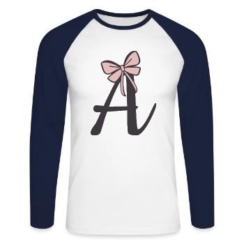 Initial letter A ribbon - Unisex Long Sleeve Baseball T-Shirt - white/navy - Front - Nik (191cm)