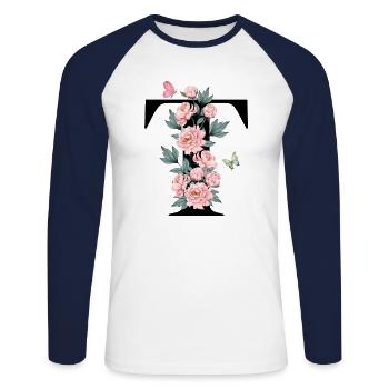 Letter t Pink Flowers - Unisex Long Sleeve Baseball T-Shirt - white/navy - Front - Nik (191cm)
