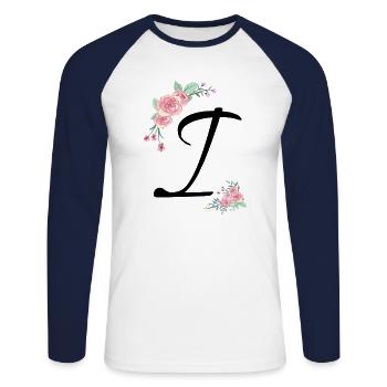Lettre i fleurs - T-shirt baseball manches longues Homme - blanc/marine - Devant - Nik (191cm)
