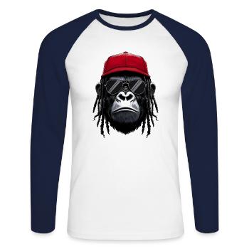 Cool Gorilla Hip Hop Rap Rappeur Lunettes de soleil - T-shirt baseball manches longues Homme - blanc/marine - Devant - Nik (191cm)