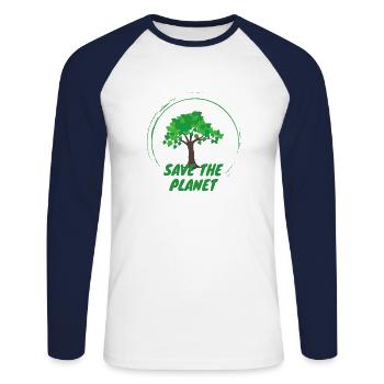 Save The Planet - Unisex Baseballshirt langarm - Weiß/Navy - Vorne - Nik (191cm)
