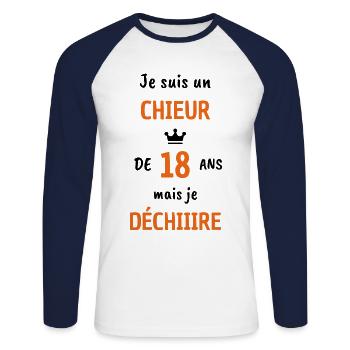 Je suis un chieur de 18 ans mais je déchiiire ! - T-shirt baseball manches longues Homme - blanc/marine - Devant - Nik (191cm)