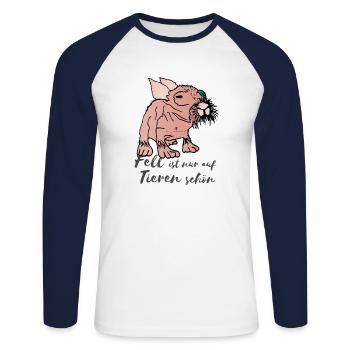 Fell ist nur auf Tiere schön.... - Unisex Baseballshirt langarm - Weiß/Navy - Vorne - Nik (191cm)