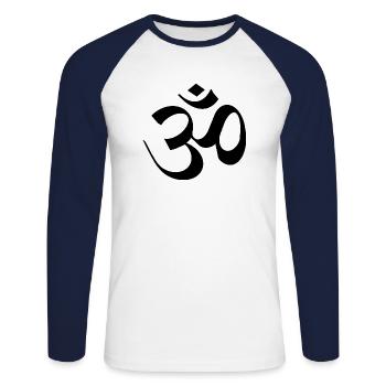 Bouddhisme OM Signe Bouddha - T-shirt baseball manches longues Homme - blanc/marine - Devant - Nik (191cm)
