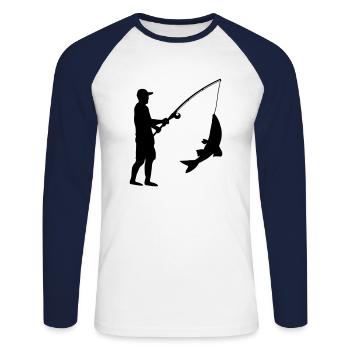 angler - Unisex Baseballshirt langarm - Weiß/Navy - Vorne - Nik (191cm)