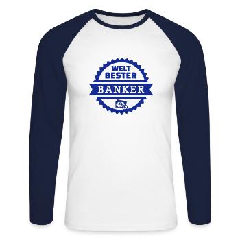 Banker - Unisex Baseballshirt langarm - Weiß/Navy - Vorne - Nik (191cm)