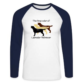 True Color Labrador - Unisex Baseballshirt langarm - Weiß/Navy - Vorne - Nik (191cm)