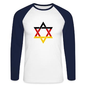 STOLZER DEUTSCHER JUDE Judentum Juden Menorah - Unisex Baseballshirt langarm - Weiß/Navy - Vorne - Nik (191cm)